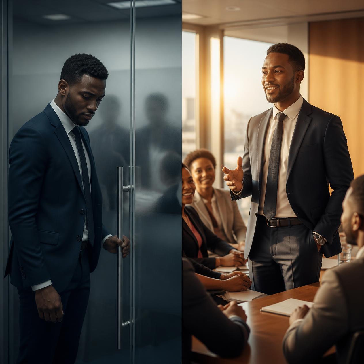 A man moves from hesitation to speaking confidently